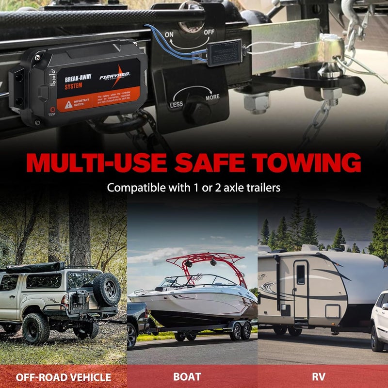 FIERYRED Test-Button Trailer Breakaway Kit with LiFePO4 Battery and Charger, Integrated 4AH Battery Emergency Break-Away Controller, LED Indicator - Image 5